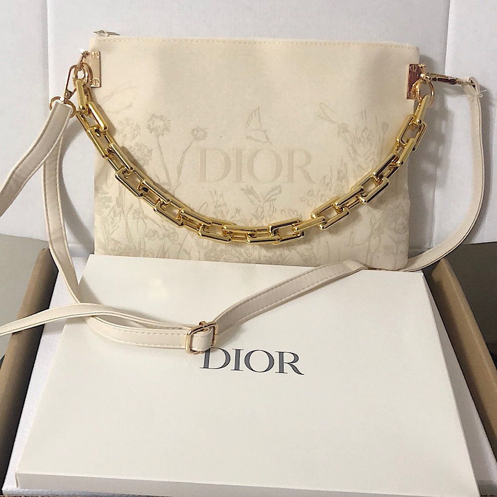 Dior Flower Embossed Pouch turned crossbody with zipper